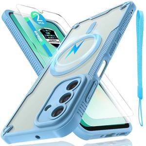 lot 100 image: for Samsung Galaxy A26 Case with Magsafe Magnetic Slim Shockproof Protective Case,Translucent Matte Back with Lanyard Strap and 29H Tempered Glass Screen Protector Phone Cover 6.7-inch-Blue - Retail $10