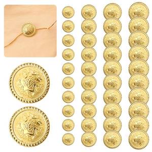 lot 106 image: 40 Pc Metal Button Set Gold Blazer Buttons Sewing Womens Vintage Brass Emblem Shank Buttons Mens Suits Jeans Jacket Sport Coat - Retail $7