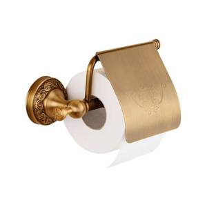 lot 114 image: Wall Mounted Bathroom Toilet Paper Holder withlid,Roll Tissue Holder Antique Brass Pattern Carving,Brushed Bronze