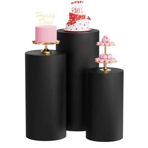 lot 120 image: Wokceer Cylinder Pedestal Stand Covers for Party 3Pcs Spandex Black Cylinder Stand for Party Covers Plinth Pedestal Cover Pillar for Birthday Parties Wedding Decor - Retail $22