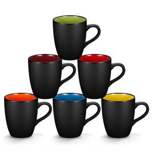 lot 121 image: Qipecedm 6 Pack Porcelain Coffee Mugs Set, 12 Ounces Ceramic Coffee Mugs, Matte Black Coffee Mug, Restaurant Cups for Coffee, Tea, Cappuccino, Cocoa, Cereal, Black outside and Colorful inside - Retail $23