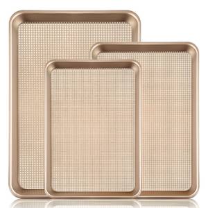 lot 122 image: Vinino Baking Sheet Set of 3, Cookie Sheets For Baking with Square Texture Pattern, Thicker Carbon Steel Non-stick Baking Pan HalfQuarterJelly Roll Pans Tray for Oven - Retail $26