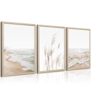 lot 125 image: Beach Wall Art Boho Prints Coastal Canvas Wall Art Beach Pictures Pampas Grass Ocean Poster Plant Landscape Beach Scene Artwork for Living Room Bedroom Decor 12x16x3 Inch Wood Framed - Retail $40
