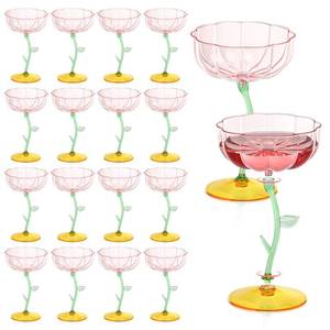lot 133 image: HKSZEH 24 Pcs Pink Plastic Ribbed Coupe Glasses Detachable 7oz Flower Cocktail Glasses Modern Wavy Plastic Cocktail Coupes Disposable Martini Glasses Mimosa Glassware champagne goblets (24, PInk) - Retail $37