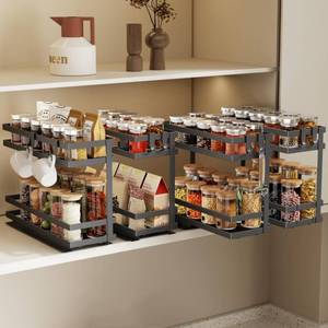 Magheo Pull Out Spice Rack Organizer for Cabinet, 4 Pack Metal Seasoning Organizer Slide Out Spice Storage Shelf No Assembly Vertical Spice Rack Pullout for Kitchen & Bahthroom No Drill(2 Tier,Black) - Retail: $70