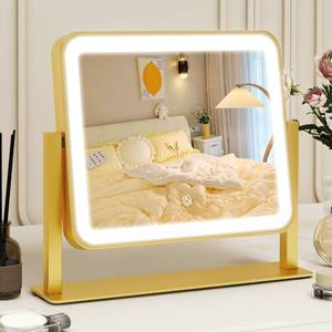 lot 148 image: ROLOVE Gold Vanity Mirror with Lights, 14�12 LED Makeup Mirror, Lighted Makeup Mirror with Lights, Smart Touch Control 3 Colors Dimmable, Lighted Up Mirror for Makeup Desk, 360° Rotation - Retail $40