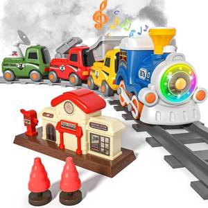 lot 157 image: MORECOLL Train Set for Toddlers wSteam, Music & Lights - First Choo Choo Train for Toddlers, Electric Train Set for Kids, Magnetic Train Toys, Christmas Birthday Gifts for Boys Girls - Retail $30