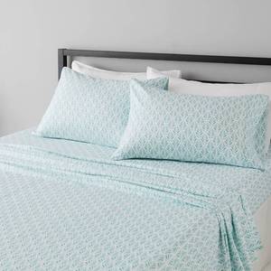 lot 163 image: Amazon Basics Lightweight Super Soft Easy Care Microfiber 4 Piece Comfortable Bed Sheet Set With 14 Deep Pockets, Full, Aqua Fern, Printed - Retail $16