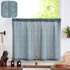 lot 164 image: jinchan Boho Kitchen Curtain Linen Tier Curtain Bohemian Cafe 36 Inch Geometric Striped Small Window Drape Rod Pocket Light Filtering Farmhouse Country Rustic for Bathroom RV 1 Panel Blue - Retail $17