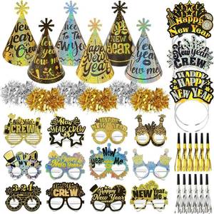 lot 166 image: HOWAF New Year Eve Party Supplies 2026, Happy New Years Decorations Party Favors, Include 2026 New Year Glaasses Headband Tiara Top Hats Fringed Noisemaker, Glittery NYE Party Supplies - Retail $20