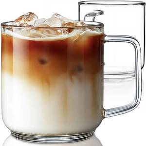 lot 175 image: Aquach 22oz Large Clear Glass Coffee Mugs Set of 2 - Serve as General Drinking Glasses for Water, Coffee, Tea, and Juice - Retail $24