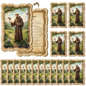 lot 177 image: AceOrbit 30 Pcs Holy Prayer Cards Wood St. Francis Prayer for Peace Religious Holy Card for Church Prayers First Communion Christening Memorial Engrave Guest Gift Catholic Gifts - Retail $22