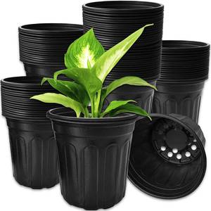 lot 187 image: OJYUDD 60 Pack 1 Gallon Flexible Plant Nursery Pots,Thickened Soft Plastic Seed Starting Pots,Plastic Plant Container with Hole for Flower Seedling,Succulents,Cuttings,Transplanting(Black) - Retail $15