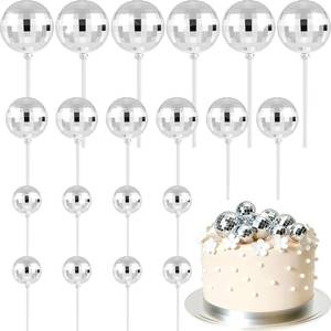 lot 193 image: ASTARON 20 Pcs Disco Ball Cake Topper Decorations Sticks Silver Cake Balls Picks Toppers for Birthday Anniversary Disco Retired Theme Party Decorations - Retail $9