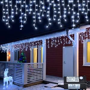 lot 194 image: White Christmas Lights Outdoor - 33ft 400 LED Icicle Lights for Outside House, Twinkle Outside Lights Plug in 8 Modes Timer Waterproof for Patio Window Holiday Wedding Party Pathway Indoor Decorations