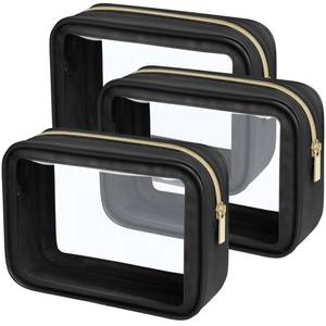 lot 197 image: PACKISM Clear Makeup Bag 3 Pack Medium - Foldable TSA Approved Toiletry Bag Quart Size for Travel Bottles, Water Resistant Multipurpose Car Storage Organizer with Reinforced Seams, Black - Retail $13