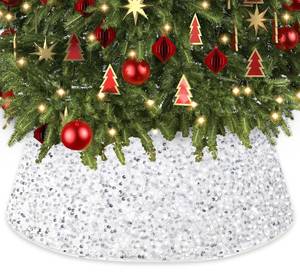 lot 200 image: WUPIOS White Tree Collar 28.3Inch Diameter Christmas Tree Ring Basket for Artificial White Christmas Tree Decorations Silver Sequin Christmas Tree Skirt Round Xmas Tree Base Cover for Holiday Party