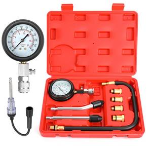 lot 216 image: BETOOLL 9pcs Compression Tester with Spark Plug Tester - 300PSI Car and Motorcycle Engine Cylinder Compression Gauge Automotive Tool - Retail $24