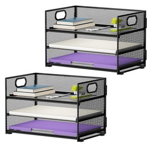 lot 218 image: Marbrasse 3 Tier Paper Organizer Letter Tray, Mesh File Organizer with Handle, Paper Sorter Desk Organizer for Home Office Supplies - 2p - Retail $25