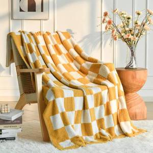 lot 221 image: Checkered Blanket, Cozy Soft Throw Blankets for Couch Bed, Fluffy Plaid Lightweight Comfy Travel Picnic Blanket Gifts for Sofa Chair Living Room Camping (Yellow, Throw 50x60) - Retail $26
