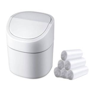 lot 227 image: Mini Desk Trash Can with Lid with Trash Bags 180 Pcs Swing-Lid Tiny Countertop Garbage Bin Small Table Top Plastic Covered Waste Basket - Retail $16