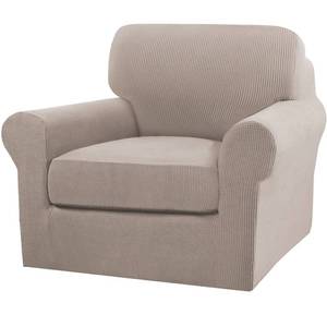 lot 241 image: Turquoize 2 Piece Chair Covers Chair Slipcovers for Living Room Armchair Couch Cover Chair Sofa Cover with Individual Cushion Covers Furniture Cover for Chairs Feature Jacquard Fabric (Chair, Sand) - Retail $32