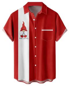 lot 246 image: Mens Christmas Gnome Shirt Print Short Sleeve Bowling Casual Button Down Xmas Shirts XL - Retail $24