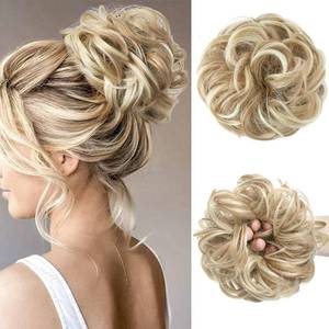 lot 250 image: CJL HAIR Large Messy Bun Hair Piece Wavy Curly Scrunchies Synthetic Chignon Ponytail Hair Extensions Thick Updo Hairpieces for Women Dirty Blonde - Retail $10