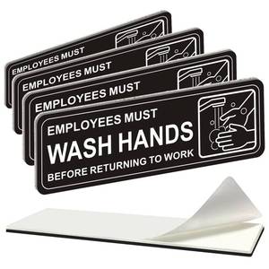 lot 259 image: i-CowFun (4 Pack) Premium Self-adhesive Employees Must Wash Hands Sign, 9 x 3 Durable Acrylic Hand Washing Signs with Symbols, for Business, Restaurant, Salons, Hotel, Motel, Rest Stops, Public Restrooms - Retail $10