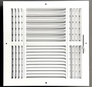 lot 260 image: HBW 12x 12 (Duct Opening Size) 4-Way Stamped Face Steel Ceilingsidewall Air Supply Register - Vent Cover - Actual Outside Dimension 13.75 X 13.75 - Retail $24