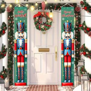 lot 262 image: BlissYard Nutcracker Christmas Porch Banners 12�71 Inch Hello Winter Merry Christmas Door Decorations Red Blue Nutcracker Soldier Banner for Front Door Wall Outdoor Holiday Seasonal D�cor - Retail $7