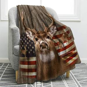 lot 267 image: Jekeno American Flag Deer Blanket Gifts for Men, USA Flag Throw Blankets Hunting Gifts for Men Adult Kids Boys, Independence Day Deer Forest Decor for Home Bed Couch - Retail $24