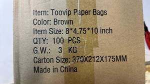 lot 68200 image: Toovip Brown Paper Gift Bags - 100 Pack - Retail $25
