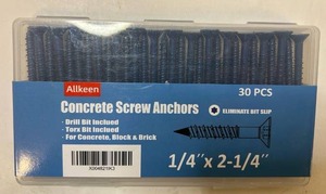 lot 68230 image: Allkeen Concrete Screw Anchors Set 14 x 2-14 - Retail $12