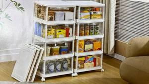 lot 68255 image: 4-Tier Rolling Storage Organizer with Clear Bins - Retail $35