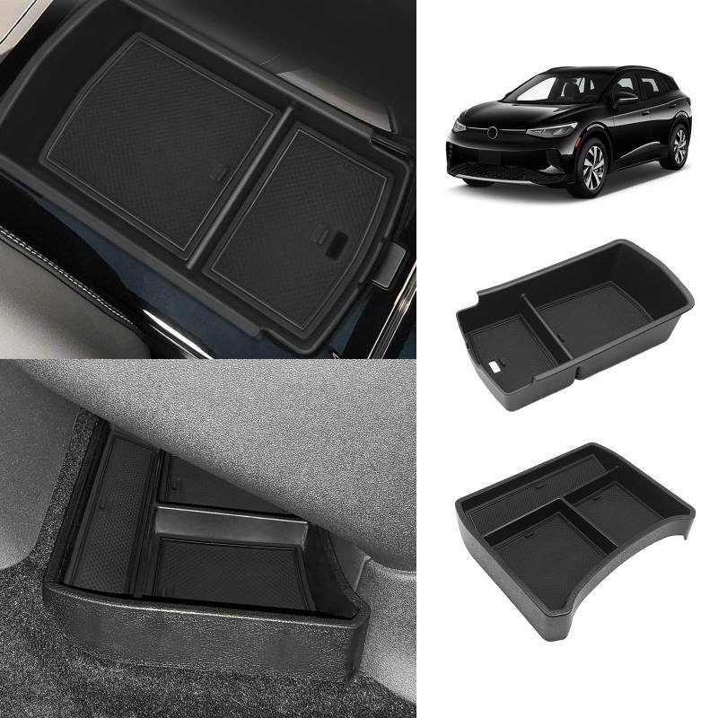 lot 24797 image: 2023 2024 2025 VW ID.4 Center Console Tray & Lower Organizer 2PCS Set Interior Storage Insert Box Floor Storage Tray Compatible with Volkswagen ID 4 2023 2024 2025 (ConsoleLower) - Retail $23