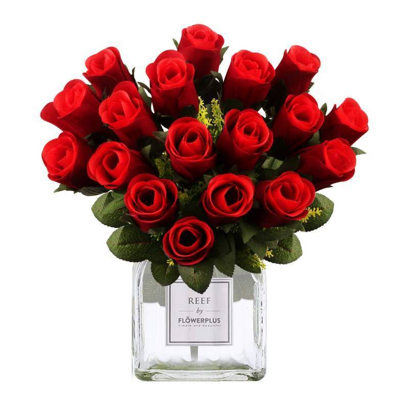 lot 24800 image: Artificial Rose Flowers Bouquet Burgundy 18 Blooms Long Stem Red Roses Bouquet Artificial Flowers Decoration for Home Table Garden Wedding Anniversary Valentines Day Mothers Day Decor (A- Red)