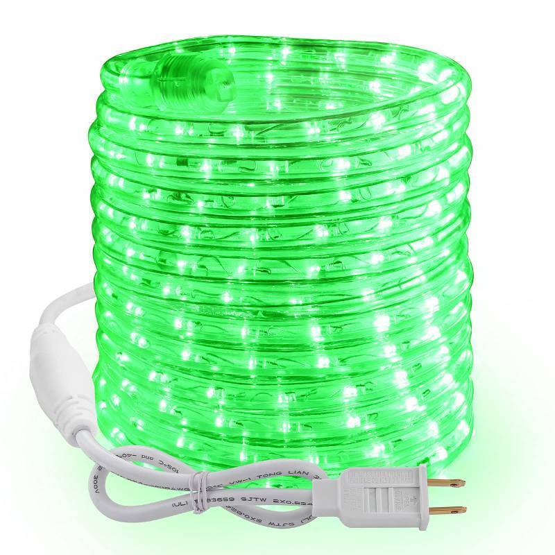 lot 24824 image: Green Rope Lights, 18ft 216 LED Christmas Rope Lights Connectable, 120V Plugin Green Tube Light Waterproof Indoor Outdoor Clear Christmas Tube Light for Xmas Patio Garden Party Home Decoration - Retail $22