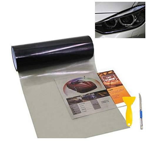 lot 24831 image: 12X 48 Tint Vinyl Film Sticker Sheet Roll for Car Headlight, Taillights, Fog Lights with Squeegee  Cutter (Glossy Light Black) - Retail $8