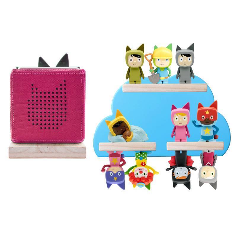 lot 24854 image: Wooden Wall Shelf Set for Toniebox, Charging Station and 9-12 Tonie Figures, Display & Storage Rack for Tonie - Square  Cloud Design - Retail $10