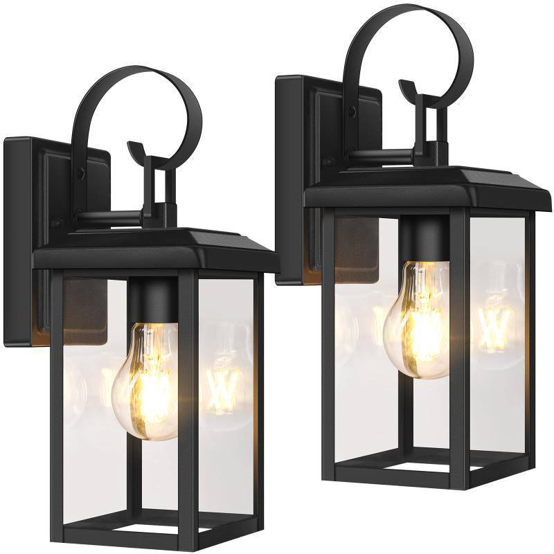 lot 24890 image: 2-Pack Outdoor Wall Light Fixtures, Exterior Lighting Fixtures Wall Mount, Waterproof Porch Lights Outdoor Wall Sconces Lanterns, Modern Outside Lights for House Front Door Garage, Black - Retail $40