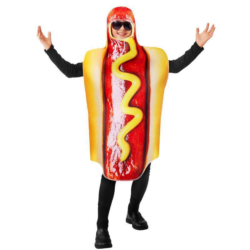 lot 34449 image: Kids Lightweight Hot Dogs Costume, Unisex Hotdog Food Costume, Costume for Boys, Girls-Medium(8-10 yrs) - Retail $15