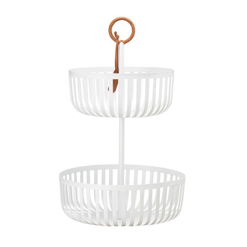 lot 34462 image: La Jolie Maison 2-Tier Fruit Basket, Countertop Vegetable Basket Bowl Metal Wire Storage Stand Holder Organizer for Bread Snack Veggies, Matte White - Retail $30