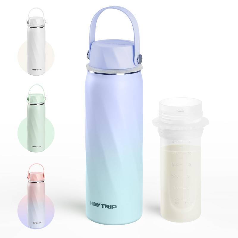 lot 43493 image: Portable Breastmilk Cooler - 20oz Stainless Steel Milk Chiller Bottle for Travel & Work  Reusable Breastmilk Storage Container, 36 Hour Cooling, TSA Approved  Violet Aurora - Retail $33