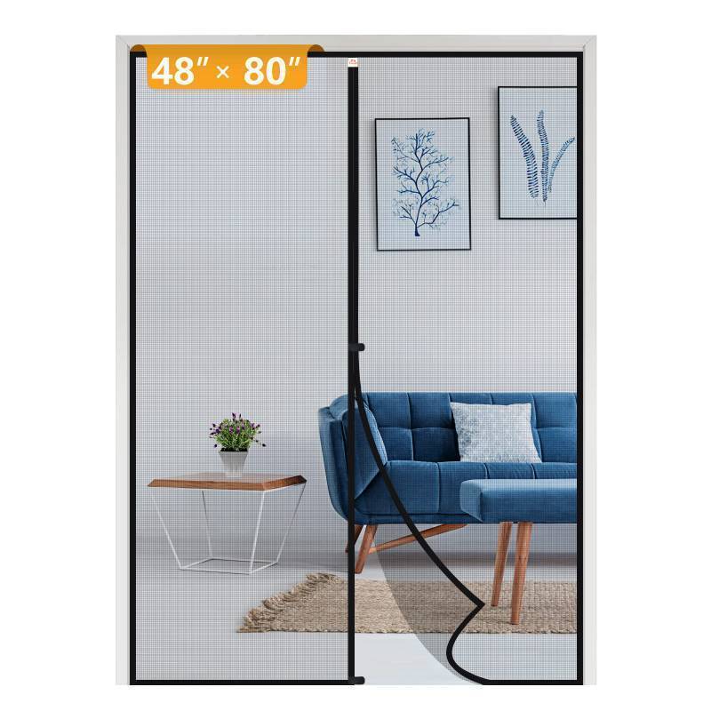lot 43503 image: Magnetic Screen Door Fits Door Size 48 x 80, Screen Size 50 x 81 Door Screen Magnet for Walk Through Sliding Door Black - Retail $29