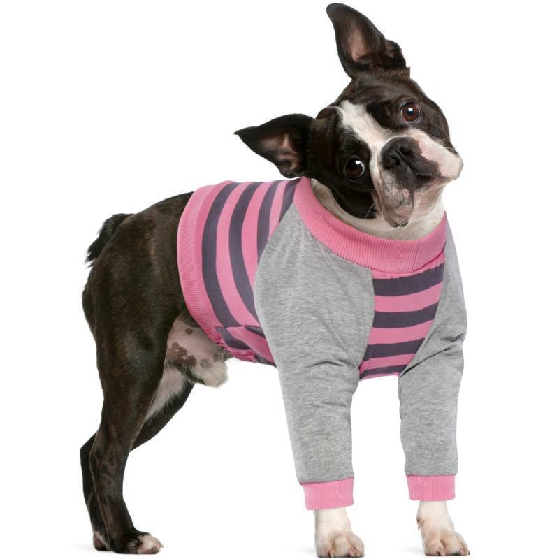 lot 43517 image: Dog Recovery Sleeve with Elbow Protector, Dogs Shirt Stop Licking Joints, Pet Long Sleeve Suit Protecting Dogs Front Leg Arm Wounds Cover Skin Conditions Pink Stripes M - Retail $24