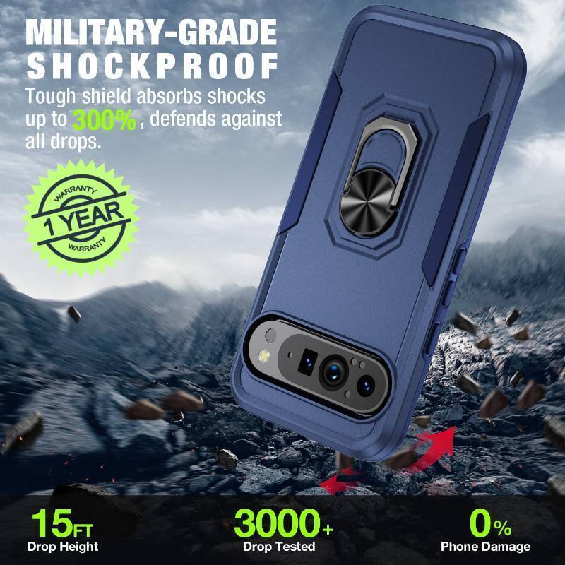 lot 54061 image: Google Pixel 9 Pro Case 15 FT Military Grade Drop Protection with Screen Protector & Lens Protector Heavy-Duty Shockproof Kickstand Case for Pixel 9 Pro (Blue) - Retail $20