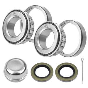 lot 61789 image: L44643L44610 Trailer Bearing Kits for 2000lbs Trailer Axle, Trailer Axle Bearing Kits with 1.98�� Grease Cap, Grease Seals, Cotter Pins, Rotating Quiet and High-Speed Trailer Bearing,2 Sets - Retail $10