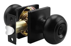 lot 61790 image: Ball Black BedBath Door Knob Privacy Door Knob Interior Bathroom Lock with Square Rosette,1 Pack