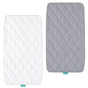 lot 61794 image: Bassinet Mattress Pad Cover Waterproof, Quilted Mattress Protector Sheets Fits All Mainstream Bassinet - Rectangle, Oval, Hourglass, 2 Pack, 17 x 33, Ultra Soft Breathable, White and Grey - Retail $18
